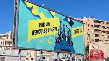 La afición del Hércules contrata vallas contra la gestión de Ortiz