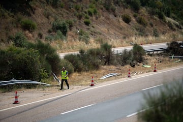 Vista del accidente de tráfico del jugador portugués del Liverpool, Diogo Jota, quien falleció en Zamora, España, el 3 de julio de 2025.