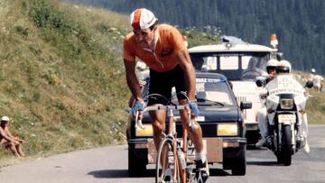 Dominique Arnaud asciende el Alpe D'Huez en el Tour de Francia de 1983.