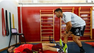 Los jugadores del Albacete, durante el reconocimiento médico de cara a la temporada 2025/2026