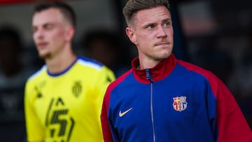 BARCELONA, SPAIN - AUGUST 12: Marc Andre Ter Stegen of FC Barcelona looks on prior to the Joan Gamper Trophy match between FC Barcelona and AS Monaco at Estadi Olimpic Lluis Companys on August 12, 2024 in Barcelona, Spain. (Photo by Eric Alonso/Getty Images)