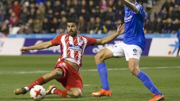 Diego Costa, en el momento de su gol ante el Lleida, en el partido que fue su regreso al Atlético hace justo un año, el 3 de enero de 2018.