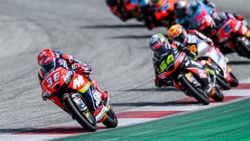 SPIELBERG (Austria), 17/08/2025.- Moto 3 Race MT Helmets-MSI Team Rider Angel Piqueras of Spain in the lead during the Moto3 race of the MotoGP of Austria at the Red Bull Ring in Spielberg, Austria, 17 August 2025. (Motociclismo, España) EFE/EPA/MAX SLOVENCIK