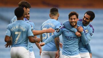 El City celebra el gol de Silva al Newcastle.