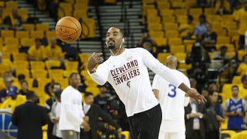 J.R. Smith, durante el calentamiento del primer partido de las Finales NBA.