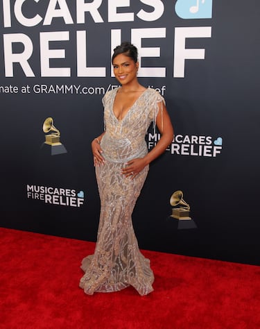 Monet Mcmichael posa en la alfombra roja de los Grammys 2025 en ell Crypto.com Arena situado en la ciudad de Los Ángeles, en California.
