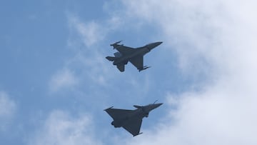 Combat aircrafts from NATO countries fly during a fighter plane maneuver exercise over the American military's Ramstein Air Base, near Ramstein-Miesenbach, Germany, June 6, 2024. REUTERS/Thilo Schmuelgen