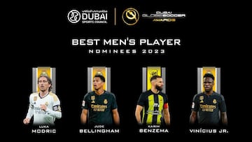 Luka Modric, Jude Bellingham, Vinicius y Karim Benzema, nominados a los Globe Soccer Awards en la categoría de mejor jugador masculino del año.