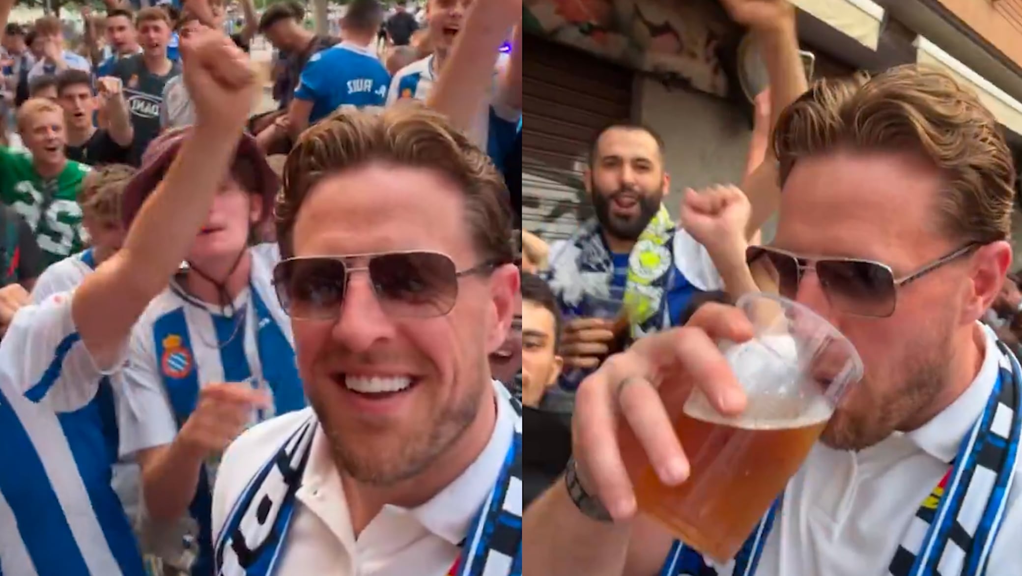 JJ Watt, accionista del Espanyol, se hace presente en la previa ante el Atletico de Madrid