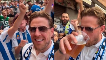 JJ Watt, accionista del Espanyol, se hace presente en la previa ante el Atletico de Madrid