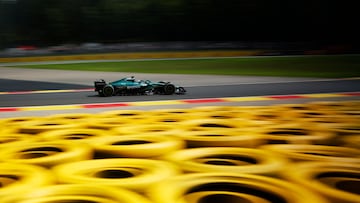 Aston Martin's Spanish driver Fernando Alonso takes part in the first practice session ahead of the Formula One Belgian Grand Prix at the Spa-Francorchamps circuit in Spa, on July 25, 2025. (Photo by SIMON WOHLFAHRT / AFP)