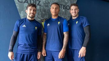 11/05/2019 CADIZ CF PREVIA PARTIDO CADIZ - DEPORTIVO DE LA CORU„A DE IZQUIERDA A DERECHA JAIRO, EDWIN MACHIS Y MANU VALLEJO, TRIO DE ATACANTES DEL CADIZ