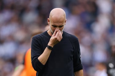 Pep Guardiola tras la derrota del Manchester City frente al Brighton & Hove Albion.