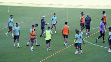 Entrenamiento del Málaga de este martes.