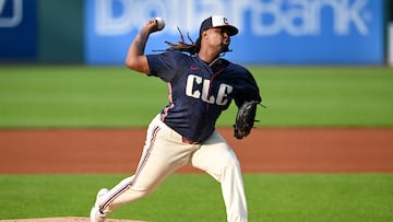 CLEVELAND, OHIO - JUNE 27: Luis L. Ortiz #45 of the Cleveland Guardians pitches during the first inning against the St. Louis Cardinals at Progressive Field on June 27, 2025 in Cleveland, Ohio. Nick Cammett/Getty Images/AFP (Photo by Nick Cammett / GETTY IMAGES NORTH AMERICA / Getty Images via AFP)