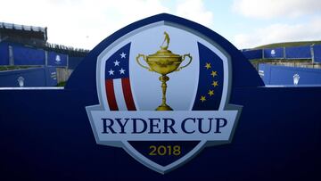 Imagen del logo de la Ryder Cup 2018 en el Golf National de Guyancourt, en las cercanías de París, que acogió el torneo en 2018.