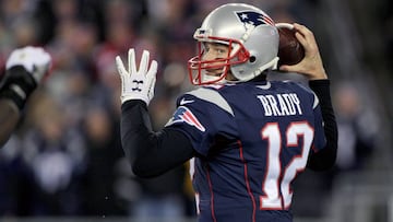 FOXBOROUGH, MASSACHUSETTS - JANUARY 14: Quarterback Tom Brady #12 of the New England Patriots during the Houston Texans Vs New England Patriots Divisional round game during the NFL play-offs on January 14th, 2017 at Gillette Stadium, Foxborough, Massachusetts. (Photo by Tim Clayton/Corbis via Getty Images)