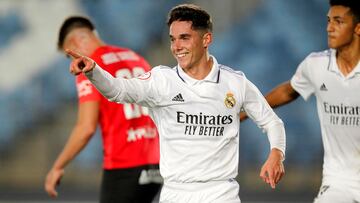 Arribas, jugador del Real Madrid Castilla, celebra un gol en una imagen de archivo.