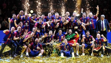 El Barça celebra su 12 ensaladera: tres títulos de Champions League en cuatro años en el Lanxess Arena.