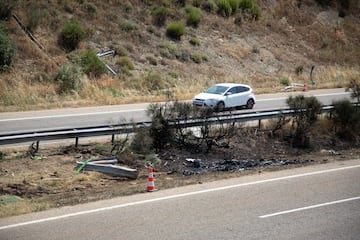 Vista del accidente de tráfico del jugador portugués del Liverpool, Diogo Jota, quien falleció en Zamora, España, el 3 de julio de 2025.