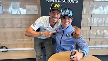 Mir y Aldeguer en la sala de prensa de Sachsering.
