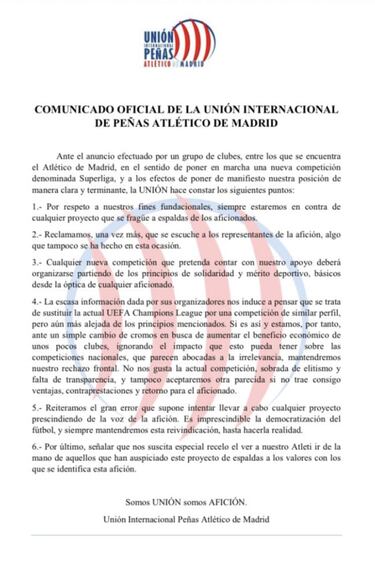 Las peñas del Atleti piden que se oiga la voz del aficionado