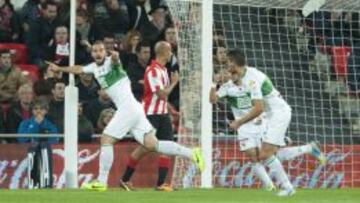 Lombán celebró de esta manera su primer gol en Liga.