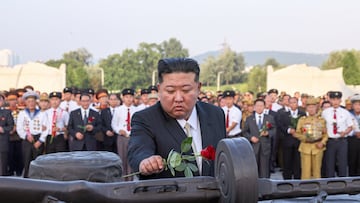 North Korean leader Kim Jong Un visits the Fatherland Liberation War Martyrs Cemetery, to mark the 72nd anniversary of the victory in the Fatherland Liberation War, in Pyongyang, North Korea, in this picture released by the Korean Central News Agency on July 27, 2025. KCNA via REUTERS ATTENTION EDITORS - THIS IMAGE WAS PROVIDED BY A THIRD PARTY. REUTERS IS UNABLE TO INDEPENDENTLY VERIFY THIS IMAGE. NO THIRD PARTY SALES. SOUTH KOREA OUT. NO COMMERCIAL OR EDITORIAL SALES IN SOUTH KOREA.