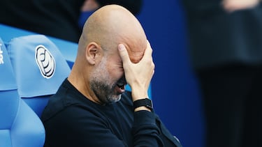Pep Guardiola  tras la derrota del Manchester City frente al Brighton & Hove Albion.