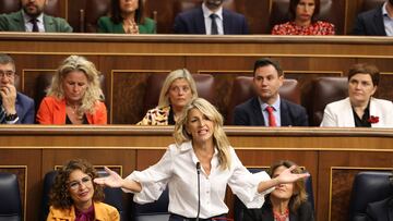 La vicepresidenta segunda y ministra de Trabajo, Yolanda Díaz, interviene durante una sesión de control al Gobierno, en el Congreso de los Diputados, a 25 de septiembre de 2024, en Madrid (España). Durante la sesión de control, el Gobierno se enfrenta a las a preguntas del PP y de Podemos para saber cómo piensa el Ejecutivo seguir gobernando sin apoyos parlamentarios.
25 SEPTIEMBRE 2024;EL GOBIERNO;CONGRESO;PP;PODEMOS
Marta Fernández Jara / Europa Press
25/09/2024