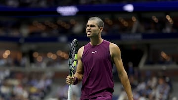 Carlos Alcaraz, en su partido contra Mattia Bellucci en el US Open.