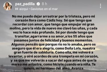 Paz Padilla, rota tras la muerte de su hermano: “Mi corazón llora”