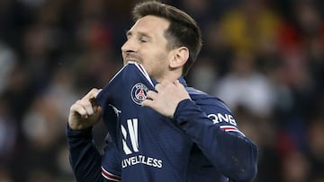 Lionel Messi of PSG reacts after missing a goal during the French championship Ligue 1 football match between Paris Saint-Germain (PSG) and Olympique de Marseille (OM) on April 17, 2022 at Parc des Princes stadium in Paris, France - Photo Jean Catuffe / D