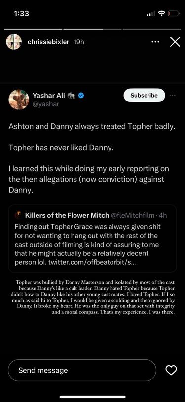 Ex-novia y denunciante de Danny Masterson expone a Ashton Kutcher: “Estás tan enfermo” como él