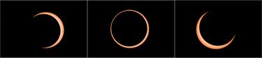 Una imagen combinada muestra un eclipse solar anular observado desde el área del monumento arqueológico de Tahai en el parque nacional Rapa Nui administrado por la comunidad nativa Mau Henua en la Isla de Pascua, Chile.