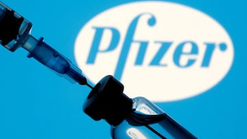 FILE PHOTO: A vial and syringe are seen in front of a displayed Pfizer logo in this illustration taken January 11, 2021. REUTERS/Dado Ruvic/Illustration/File Photo