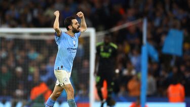 Soccer Football - Champions League - Semi Final - Second Leg - Manchester City v Real Madrid - Etihad Stadium, Manchester, Britain - May 17, 2023 Manchester City's Bernardo Silva celebrates their third goal an own goal scored by Real Madrid's Eder Militao REUTERS/Carl Recine
