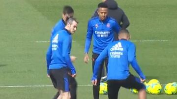 Militao, en la sesión de este viernes en Valdebebas.