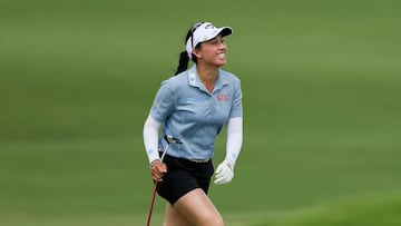 FRISCO, TEXAS - JUNE 20: Jeeno Thitikul of Thailand reacts after an approach shot on the 15th hole during the second round of the KPMG Women's PGA Championship 2025 at Fields Ranch East at PGA Frisco on June 20, 2025 in Frisco, Texas. Alex Slitz/Getty Images/AFP (Photo by Alex Slitz / GETTY IMAGES NORTH AMERICA / Getty Images via AFP)