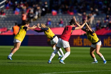 Las jugadoras del Real Madrid durante el calentamiento previo.