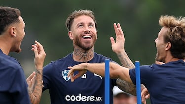 Sergio Ramos, durante el último entrenamiento del Rayados de Monterrey.