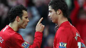Giggs y Cristiano Ronaldo durante un Everton-Manchester United.