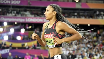 La belga Nafissatou Thiam, durante el heptatlón de los Mundiales de Londres 2017.