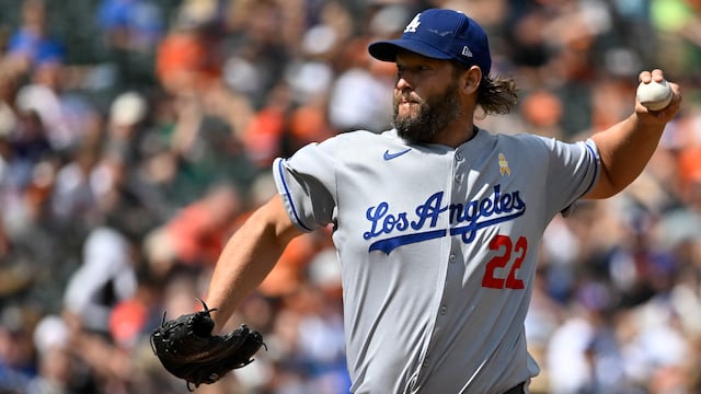 Sep 7, 2025; Baltimore, Maryland, USA; Los Angeles Dodgers pitcher Clayton Kershaw (22) throws a first inning pitch against the Baltimore Orioles at Oriole Park at Camden Yards. Mandatory Credit: Tommy Gilligan-Imagn Images