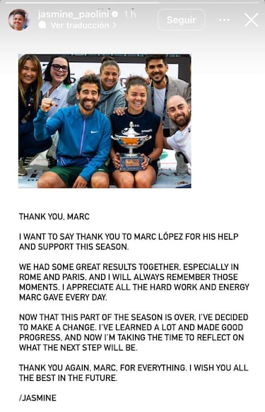 Paolini rompe con Marc López: “Gracias, he aprendido y progresado mucho”