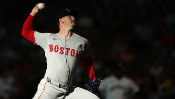 HOUSTON, TEXAS - AUGUST 13: Walker Buehler #0 of the Boston Red Sox pitches during the first inning against the Houston Astros at Daikin Park on August 13, 2025 in Houston, Texas. Alex Slitz/Getty Images/AFP (Photo by Alex Slitz / GETTY IMAGES NORTH AMERICA / Getty Images via AFP)