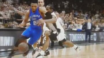 Falta de Kawhi Leonard sobre Russell Westbrook.
