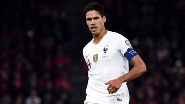 (FILES) In this file photo taken on November 17, 2019 France's defender Raphael Varane controls the ball during the Euro 2020 Group H football qualification match between Albania and France at the National Arena in Tirana. - Two major signings have a