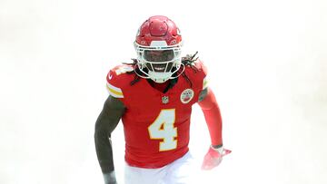 KANSAS CITY, MISSOURI - SEPTEMBER 15: Rashee Rice #4 of the Kansas City Chiefs takes the field prior to the game against the Cincinnati Bengals at GEHA Field at Arrowhead Stadium on September 15, 2024 in Kansas City, Missouri. Jamie Squire/Getty Images/AFP (Photo by JAMIE SQUIRE / GETTY IMAGES NORTH AMERICA / Getty Images via AFP)