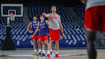 Pau Gasol, durante un entrenamiento con la Selección española en el WiZink Center de Madrid.
